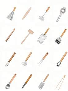 Cirelle 专业厨房套装木柄不锈钢工具烹饪烘焙烹饪必备厨师礼品耐用餐具家庭餐厅升级 - 彩色 - 查看 3