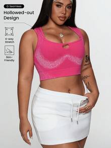 Rhythm Era Plus Size Women Seamless Sports Camisole, Pink Sexy Racerback Tank Top For Casual, Fitness, Yoga, Outdoor Daily Wear Orange Glowmode