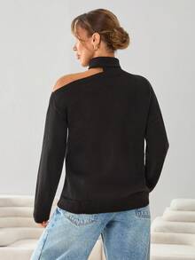 Maglione casual da donna a collo alto, con spalle scoperte e maniche a goccia, in tinta unita