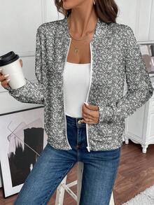 SHEIN LUNE Women's Casual Shiny Zipper Baseball Jacket, Suitable For Fall/Winter - Multicolor - View 4
