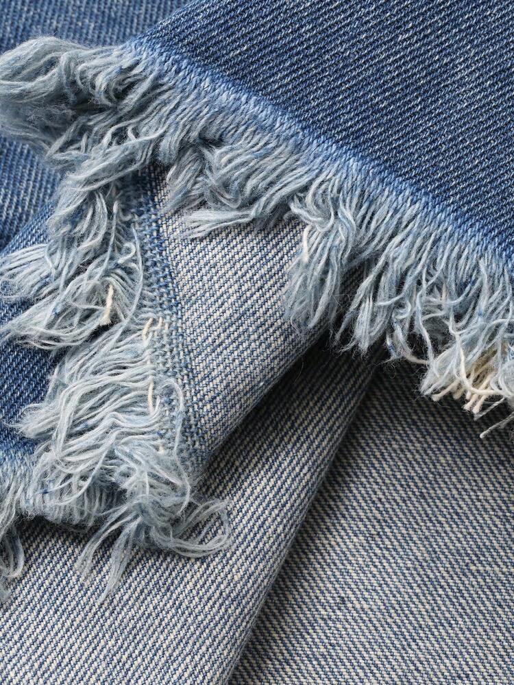 DAZY 女士休闲水洗毛边牛仔半身裙，秋季 - 藍色 - 查看 9