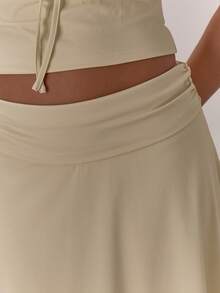 MUSERA 低腰不对称下摆翻边中长裙，优雅性感，适合夜晚外出、度假、秋季叠穿、派对、夏季等场合。 - 杏色 - 查看 6