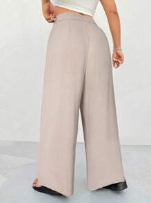 Solflare Plus Size Office Women Outfits,Black High Waist Straight Leg Casual Pants, Minimalist & Stylish For Daily Wear,Spring Fall Clothes,Fall Clothes For Women