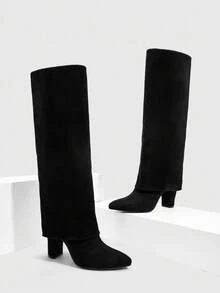 CUCCOO SZL Giày cao gót mũi nhọn chất liệu nhung PU màu đen thiết kế hai lớp thời trang tối giản cho nữ dự tiệc hàng ngày, có khóa kéo bên hông - màu đen - Xem 2