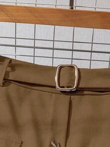 GlowEve Chân váy chữ A màu trơn đơn giản dành cho nữ đi làm hàng ngày, cài nút phía trước - Cà phê nâu - Xem 4