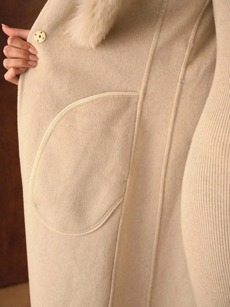 WOOL FUZZY COLLAR BELTED OVERCOAT