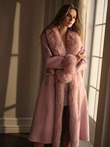 MOTF PREMIUM WOOL CONTRAST FAUX FUR BELTED OVERCOAT - Baby Pink - View 6
