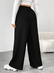 SHEIN Essnce Plus Size Women's Autumn And Winter Fashion Casual Loose Daily Comfortable Retro Gray Elastic Waist Wide Leg Pants,Women Bottom,Work Pants,Fall Outfits,Old Money,Vintage Pants,Curve Pants,Fall Clothes For Women