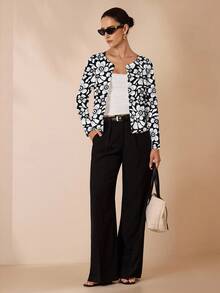 Shutterstock Glamance Jaket Kasual Motif Bunga Terbuka Depan untuk Wanita, Cocok untuk Musim Gugur - MultiWarna - View 3