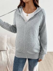 SHEIN 3-In-1 Maternity Hoodie Jacket With Pocket, Solid Color Pregnancy Sweatshirt Outerwear   Zip Up Hoodie   Fall Women Clothes - Grey - View 5