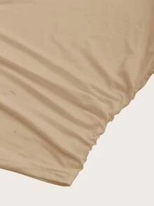 SHEIN EZwear 大码休闲卡其色针织高领长袖 T 恤 - 卡其色 - 查看 4