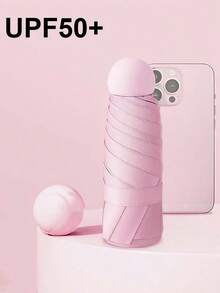 SHEIN 1 把迷你旅行遮阳伞，带保护套，小巧紧凑，防紫外线，轻便防风，适合徒步旅行