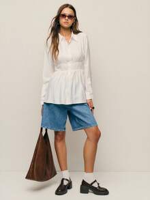 Nöista White Elegant Long Sleeve Blouse,Autumn Office Work,Smock Stitching Detail Waist,Luxury Wedding Party Vacation Holiday Blouse - White - View 4