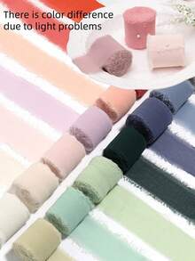 1/3/9 卷手工雪纺丝带流苏 1.5 英寸 X 5.5 码磨边丝带，适用于婚礼请柬、新娘花束、礼品包装、蝴蝶结制作、工艺品、派对装饰 - 彩色 - 查看 3