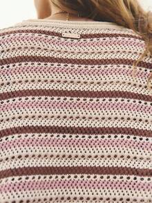 Aralina Fall Winter Wide Long Sleeve Mulit Colour Striped Knitted Cropped Sweater With Scalloped Hem And Cuff Detail - Multicolor - View 4