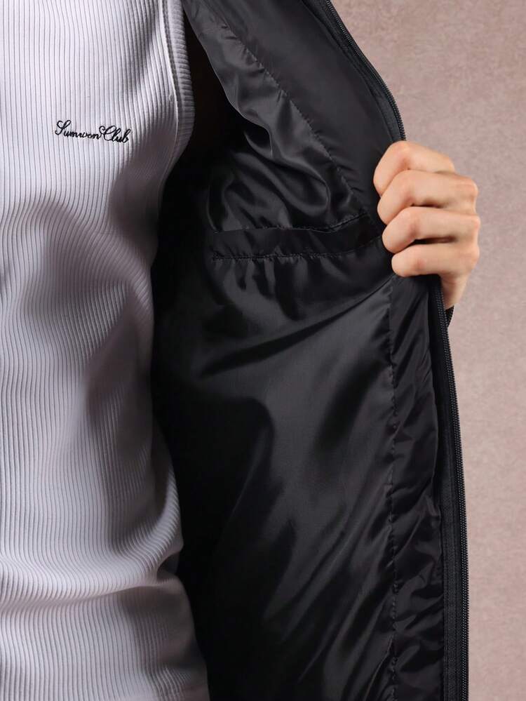 SUMWON Winter Puffer Jacket Quilted Hooded Bomber Style With Zip Pockets Ribbed Cuffs Insulated Down Alternative Coat For Cold Weather