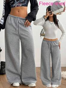 Sparklyn 少女休闲保暖运动裤，适合上学、上班等场合，百搭灰色秋冬款 - 深灰色 - 查看 9