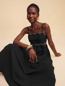 Travachic 女式刺绣无袖连衣裙，配撞色饰边 - 黑色 - 查看 6