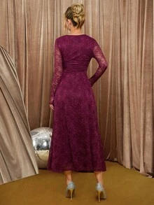 Amorya Áo khoác ren thanh lịch dành cho nữ và váy ôm sát eo, thích hợp mặc hàng ngày vào mùa thu - Màu Đỏ Sâu - Xem 3