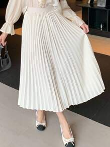 Váy xếp ly đơn sắc, cơ bản, thanh lịch, đa năng cho bé gái tuổi teen, mùa xuân, mùa hè và mùa thu - Màu be - Xem 7