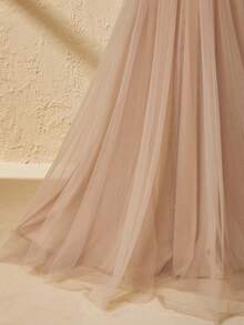 Flower Girl & Big Girl High-End One Shoulder Sequin Contrast Mesh Back Bow Long Dress, Suitable For Wedding, Christmas, Halloween, Performance, Prom, Birthday Party, Back To School, Graduation Fall Winter - Champagne - View 7