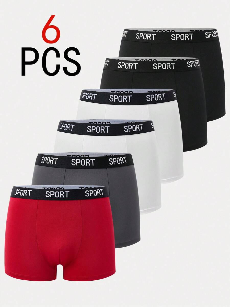 6件装青少年男童简约舒适字母弹力腰平角内裤
