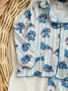 Casual Versatile Cute Cartoon Pattern Long Sleeve Pajama Set, Homewear Baby Girl Pajamas Bunny Pajamas Baby Pajama Set Baby Pj Set Cotton Pajama Set Fall Winter - Blue - View 7