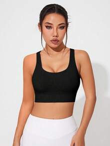 SHEIN Sports 2pcs/Set Bra Olahraga Penyerap Keringat dengan Desain Tali Silang, Kombinasi 2 Warna, Tanpa Jahitan untuk Kebugaran/Yoga - MultiWarna - View 8
