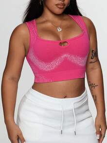 Rhythm Era Plus Size Women Seamless Sports Camisole, Pink Sexy Racerback Tank Top For Casual, Fitness, Yoga, Outdoor Daily Wear Orange Glowmode