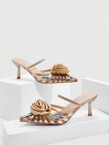 CUCCOO SZL Damskie czółenka na wysokim obcasie, szpilki z PVC z kryształkami i szpiczastym noskiem, przezroczyste srebrne pantofle z odkrytym tyłem, seksowne srebrne czółenka na wysokim obcasie - Złoto - Zobacz 2