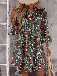 EMERY ROSE 休闲简约花卉图案女式短裙，适合夏季时尚连衣裙波西米亚风连衣裙女式夏季连衣裙长袖花卉连衣裙度假连衣裙花卉连衣裙女式 - 彩色 - 查看 4