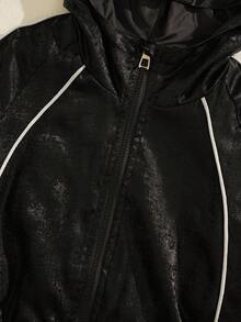 SHEIN Explorewe Tween Girl Reflective Stripe Glow-In-The-Dark Hoodie Jacket Fall Winter - Silver - View 4