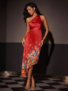 Glamance Whitebread Women's Floral Print Sleeveless Waist Hollow Design Pleated Elegant Dress Going Out Fall Elegant Dress Party