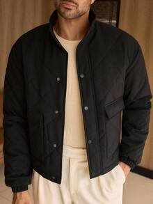 HIMLAND Men's Casual Lightweight Stand Collar Jacket, Winter Outerwear - Black - View 1