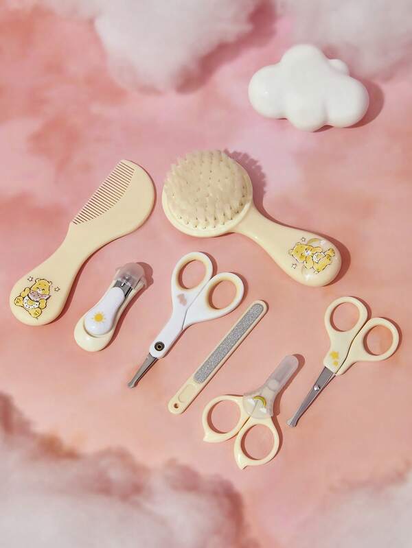 SHEIN X Care Bears 7pcs Baby Care Kits,Hair Brush, Comb, Scissors, Nail Clipper Manicure Tool Set, Protection,Gift
