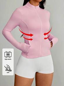 SHEIN PETITE Women's Casual Open Cardigan Jersey, Regular Fit Spring Jacket In Fall/Winter - Pink - View 9