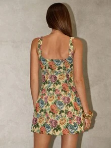 SHEIN BAE 花卉提花无袖收腰优雅女士连衣裙，适合日常穿着、约会、派对、鸡尾酒会、浪漫约会、聚会、正式活动、伴娘礼服、晚间外出、秋冬季 - 彩色 - 查看 2