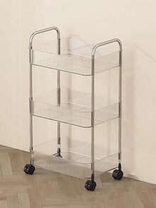 SHEIN 1pc Simple Movable Trolley Storage Rack, Floor-Standing Simple Bookshelf, Cosmetics And Snack Storage Rack With Wheels, Suitable For Home And Office