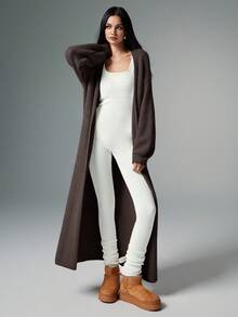 Poéselle Cárdigan de peluche extra largo, cárdigan de punto casual de unicolor para mujer, atuendos de mujer para otoño, ropa de mujer para invierno, suéteres de mujer, tela suave y cómoda, cálida, de estilo simple y elegante, adecuada para uso diario, ir y venir, uso en casa, cárdigan holgado de mujer casual de invierno, cárdigan largo casual de uso diario, cárdigan tipo bata largo para mujer