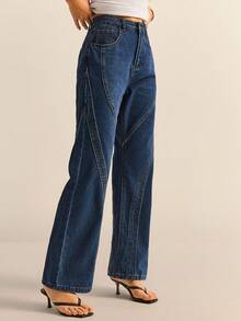 Daynim 女士休闲特色拼布牛仔裤 - 中等水洗藍 - 查看 5