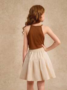 2 件套 Tween 女童夏季时尚字母印花无袖背心和褶皱迷你裙套装