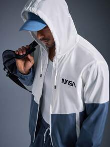 DRIFTMERE 男士休闲字母印花连帽夹克和抽绳运动裤套装，时尚百搭，适合春秋季、秋冬季节，可作运动服、健身房、慢跑套装 - 藍色 - 查看 8