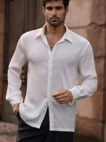 Manfinity VCAY 男士休闲纯色修身长袖衬衫，秋季，Old Money