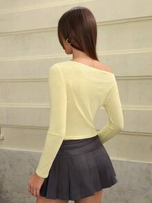 Jeanoix Lightweight Sheer Bamboo Knit Cropped Shoulder Shrug Top, Slim Fit Casual Streetwear, Summer/Autumn Fall Cloth For Women - Yellow - View 2