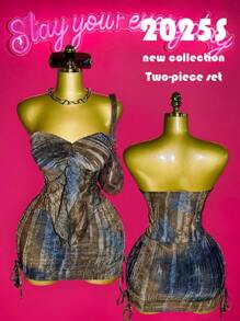 Slaydiva Hàng mới về mùa hè 2025, Thích hợp cho tiệc sinh nhật, Trở lại trường, Phong cách trường học, Trang phục hàng ngày, Thường ngày, Kỳ nghỉ, Du lịch du thuyền, Bãi biển, Tắm nắng, Thời trang, Trang phục đường phố, Thanh lịch, Đi làm, Trang phục công sở thường ngày, Bộ áo crop top xoắn phía trước và chân váy ôm sát, Cà vạt, Vải dệt kim jacquard sọc dọc chuyển màu, Bộ 2 món dành cho nữ - Nhiều màu - Xem 9