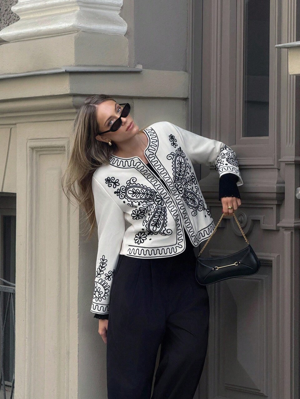 EMBROIDERY PLANTS LONG SLEEVE JACKET