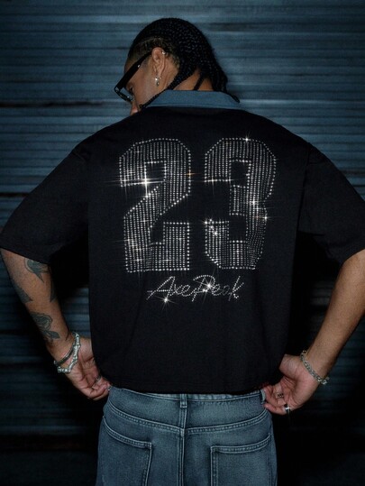 AXEPEAK 男士针织休闲宽松短袖 Polo 衫，2000 年代风格