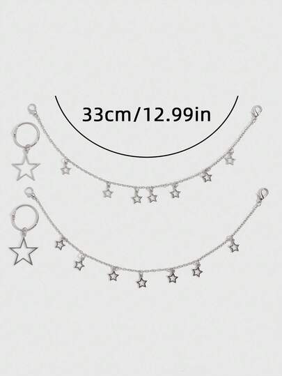 Grunge Punk 4 pièces Décorations de chaussures à chaîne style punk pentagramme, chaîne d'étoile pour bottes et chaussures d'automne/hiver