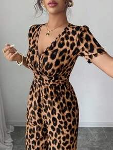 Elenzga Ladies' Elegant Vacation And Casual Summer Leopard Print Jumpsuit