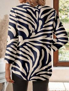 EMERY ROSE Áo sơ mi công sở cổ khoét tay 3/4 họa tiết ngựa vằn cho nữ Áo cánh sang trọng dành cho nữ Áo cánh họa tiết ngựa vằn Áo dài tay cho nữ Áo dài ngựa vằn Áo dài tay cho nữ Áo dài ngựa vằn - Nhiều màu - Xem 3